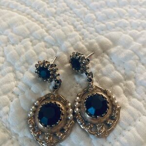 Antique 1930s Bohemian Garnet-Style Glass Post Drop Earrings